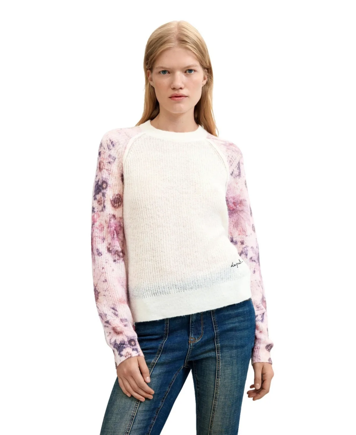 Thick-Knit Printed Sleeves Sweater by Desigual