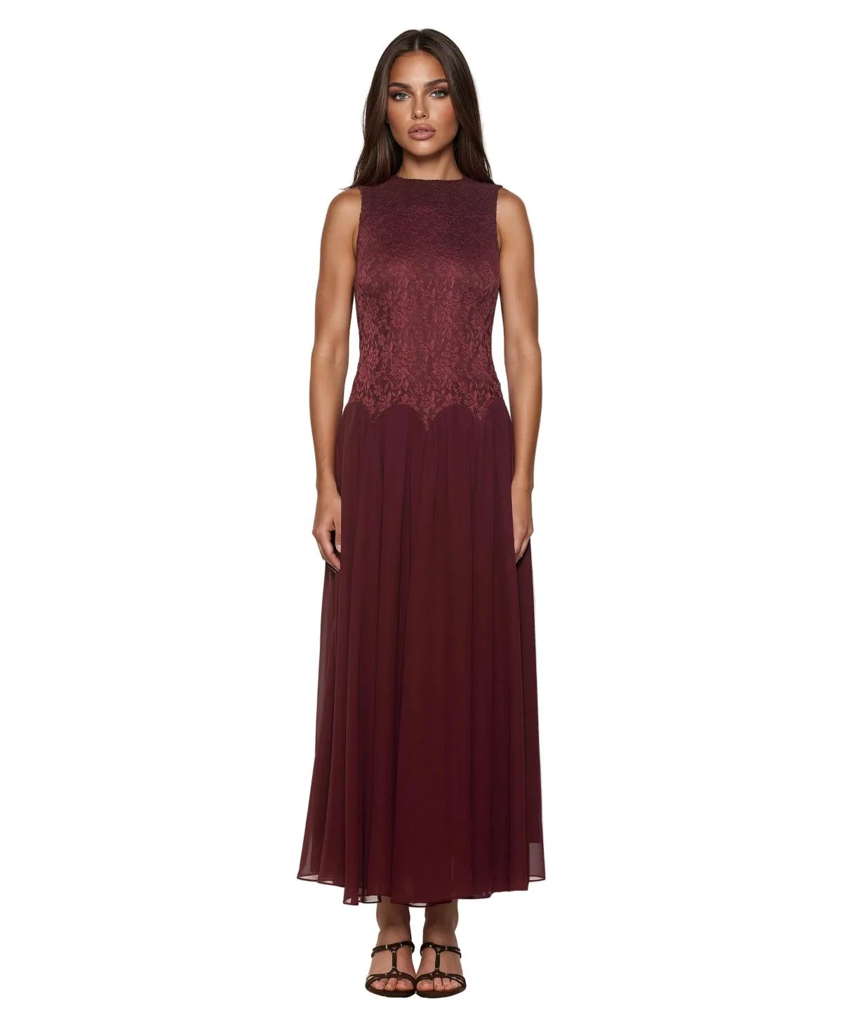 Emilia Crewneck Dropped-Waist A-Line Dress by Alexia Admor