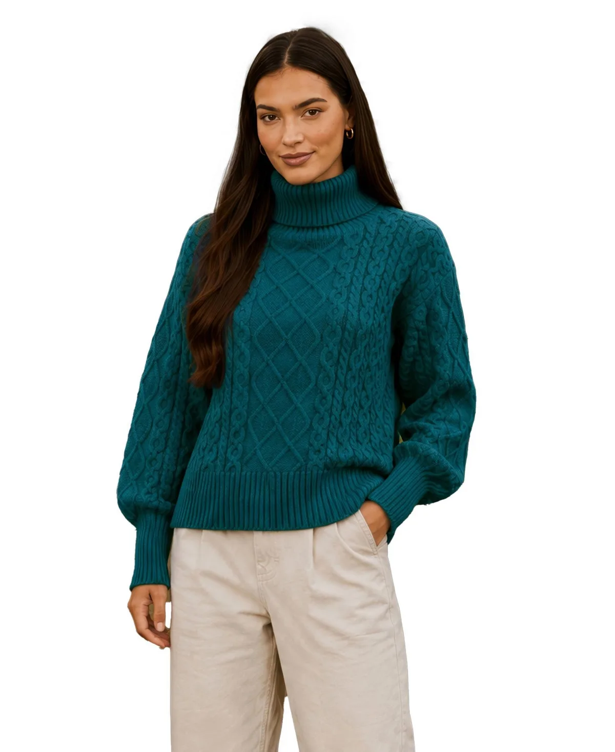 Cable-Knit Turtleneck Pullover Sweater by Yumi