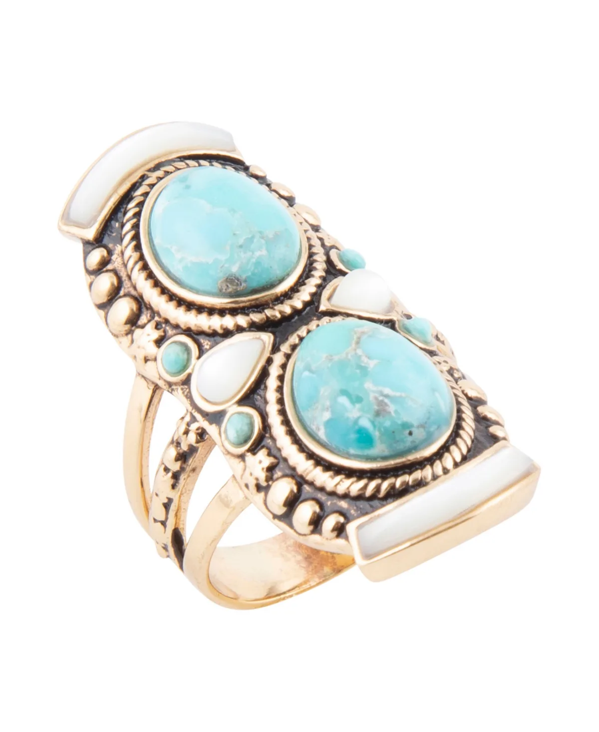 Turquoise and Imitation Pearl Gold-Tone Statement Handcrafted Ring by Barse