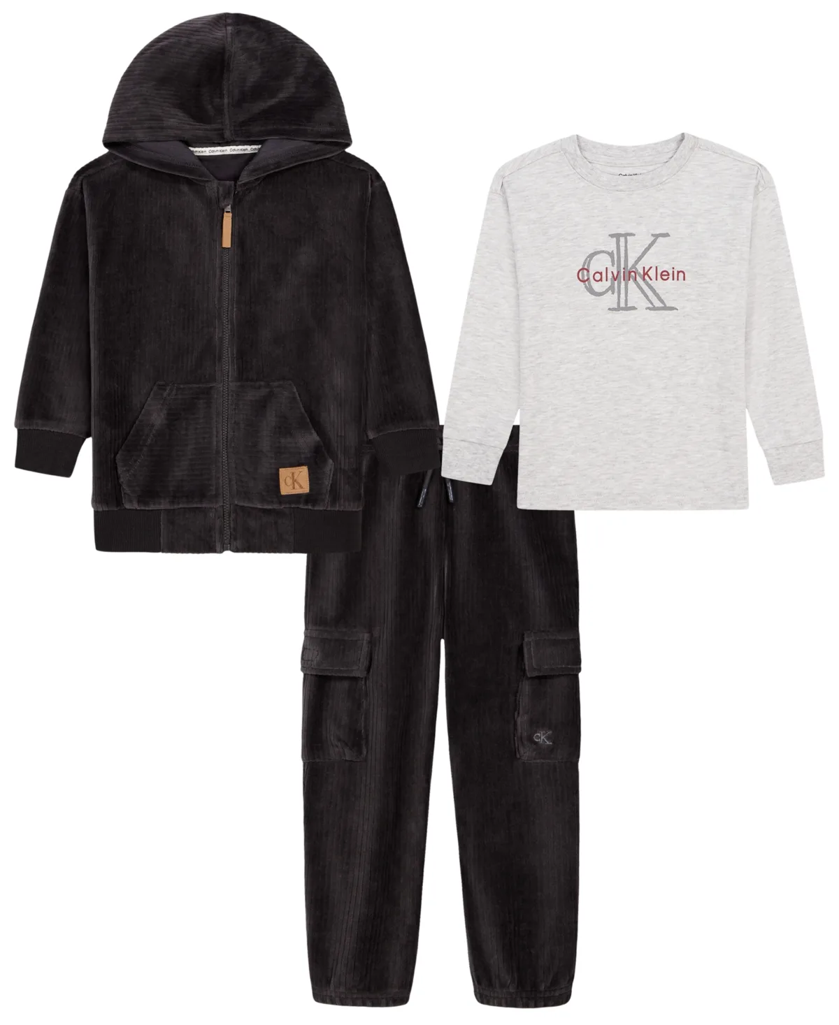 Long-Sleeve Hooded Zip-Up T-Shirt, Hoodie Jacket and Cargo Joggers, 3-Piece Set by Calvin Klein