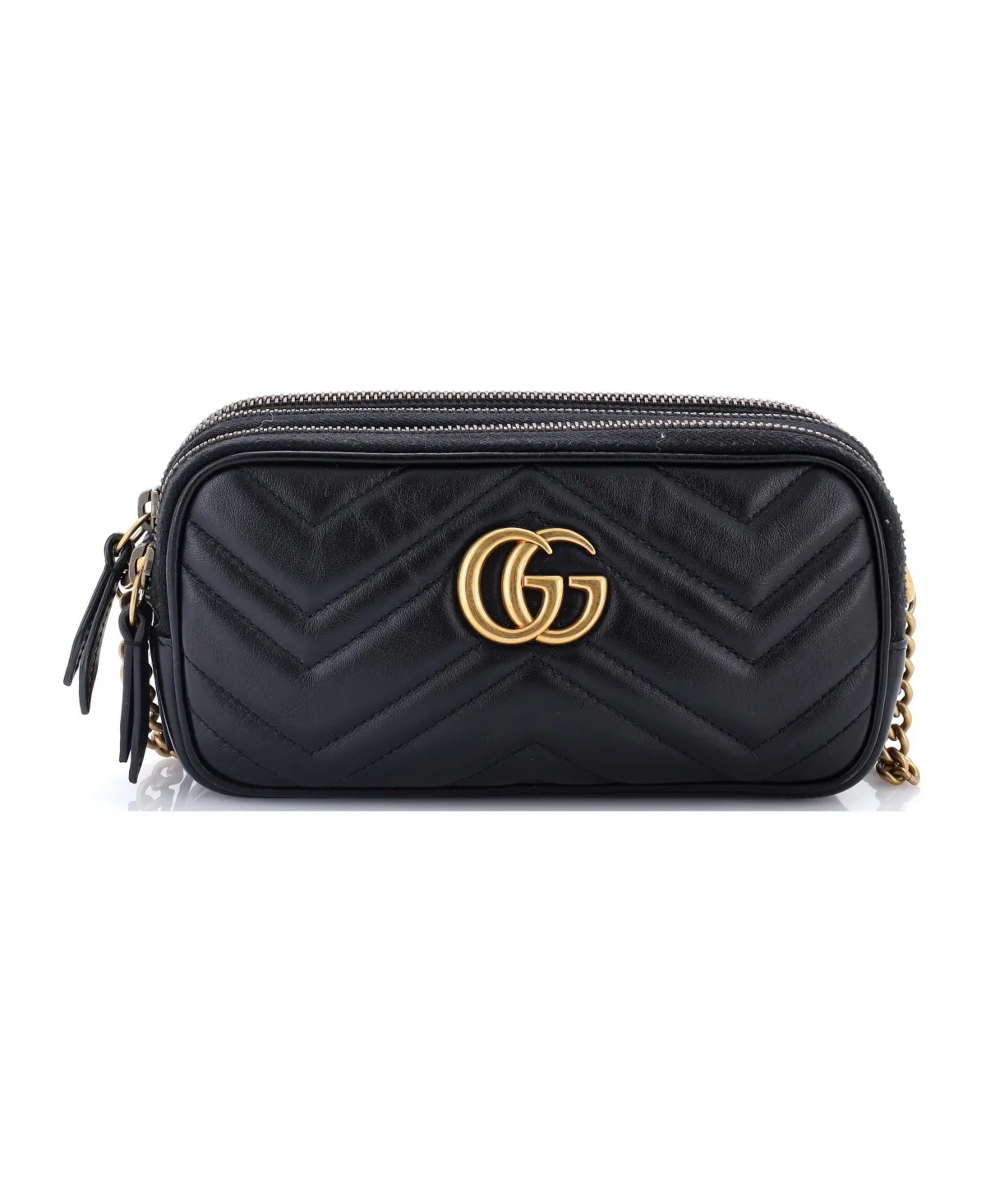 Pre-Owned Gucci Mini Gg Marmont Triple Zip Chain Bag Matelasse Leather by Gucci