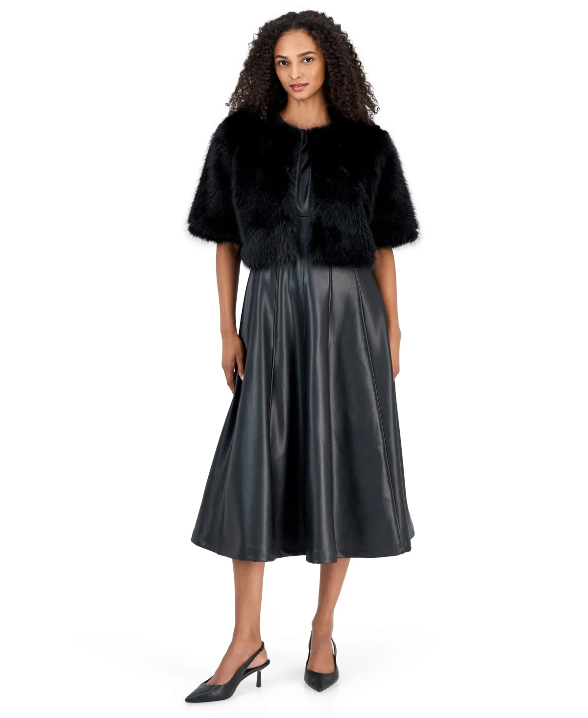 Kissing Front Cropped Faux Fur Shrug