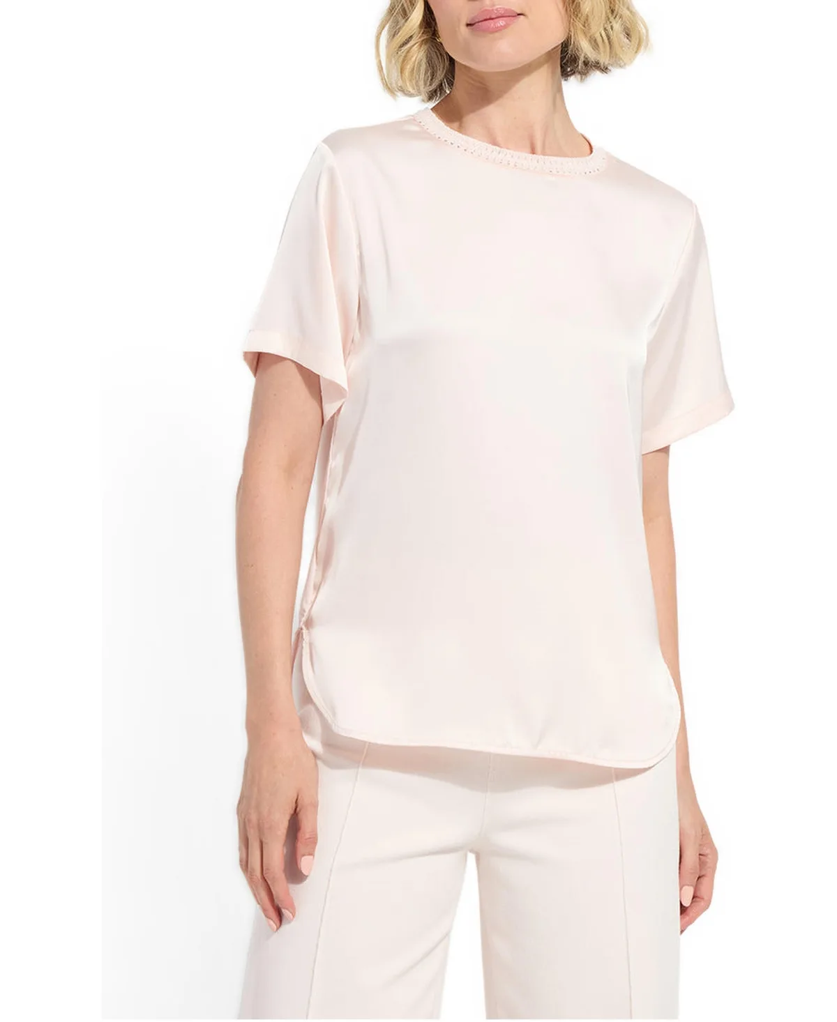 Jenika Crochet Neck Band Mix-Media Top by Lysse