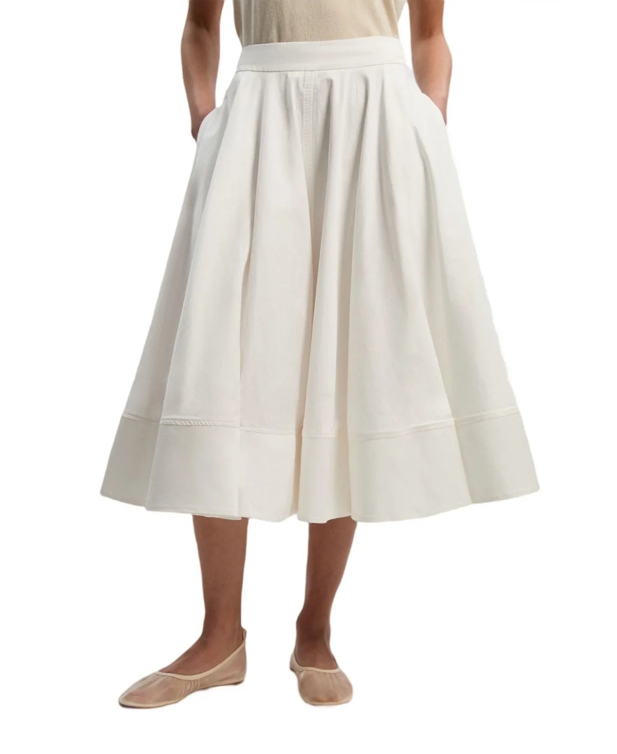 High-Waisted Pleated Midi Cotton Skirt