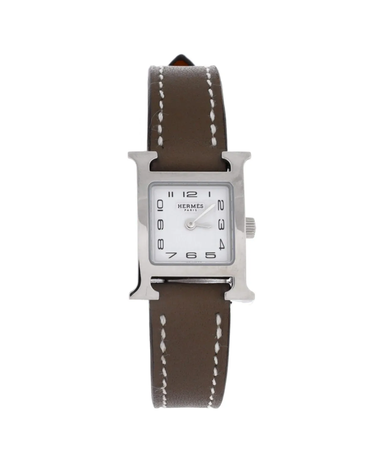 Pre-Owned Hermès Heure H Quartz Watch in Stainless Steel and Leather 17mm by Hermes