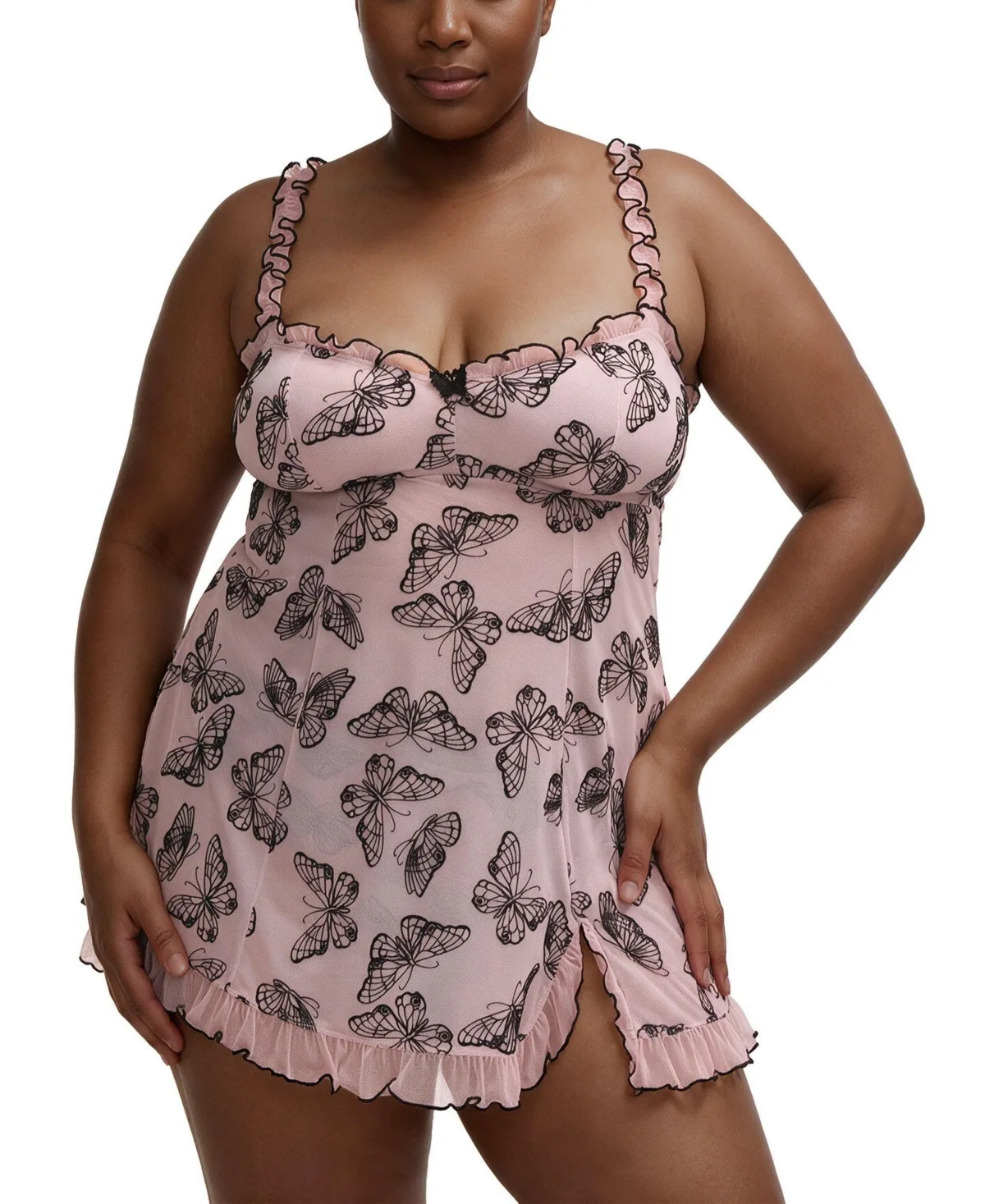 Wireless Flocked Mesh Babydoll Dress by Torrid