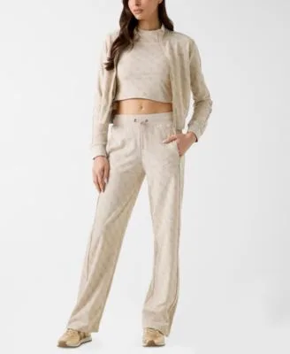4g All Over Jacquard High Neck Full Zip Jacket All Over Pattern Short Sleeve T Shirt Wide Leg Pants by GUESS