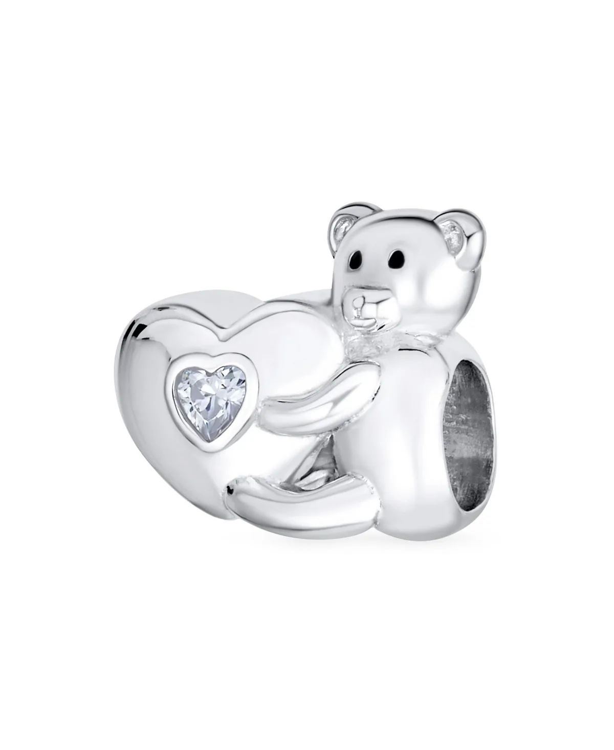 Cubic Zirconia Teddy Bear Heart Charm Bead by Bling Jewelry