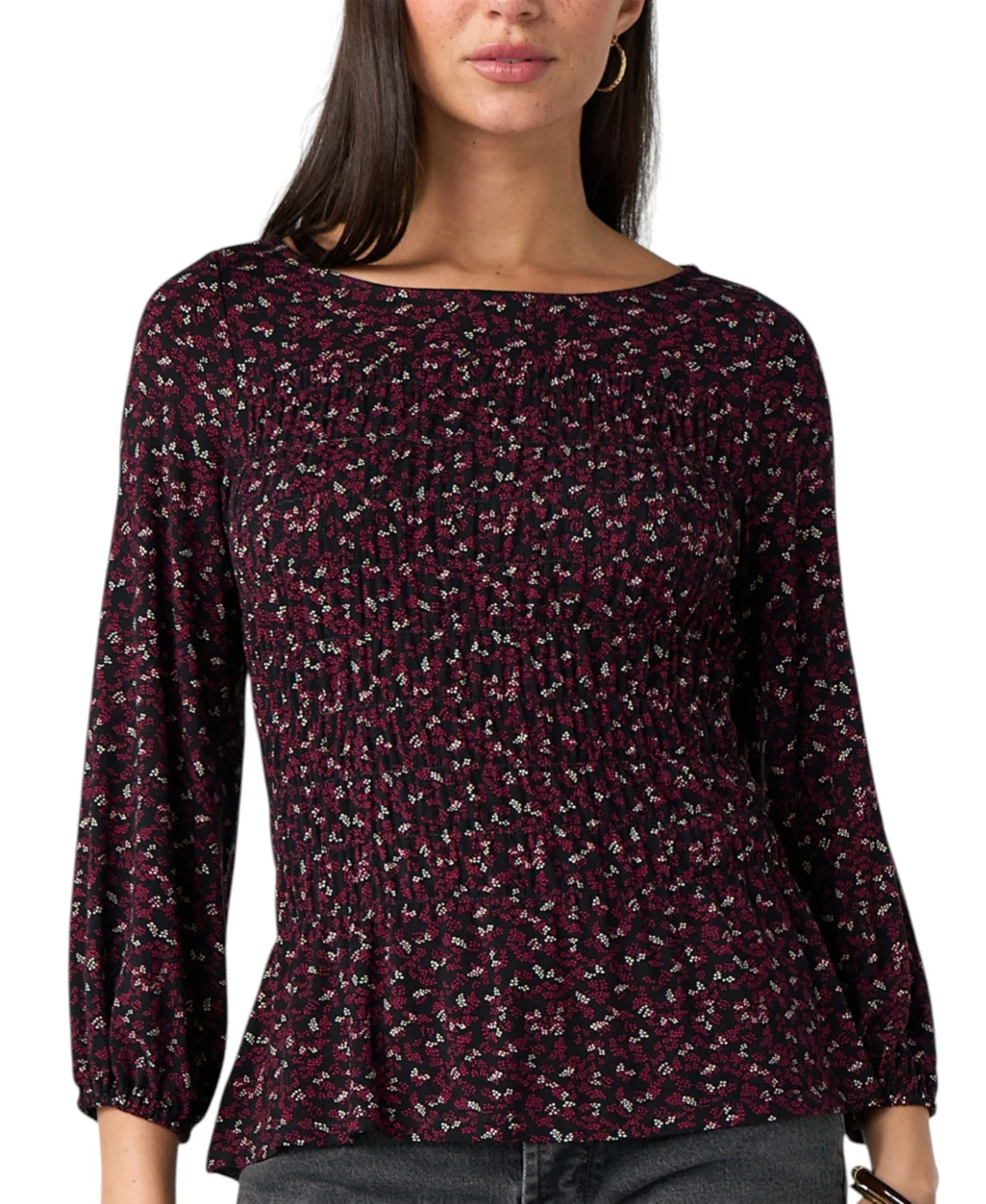 3/4-Sleeve Smocking Blouse by Liverpool Los Angeles