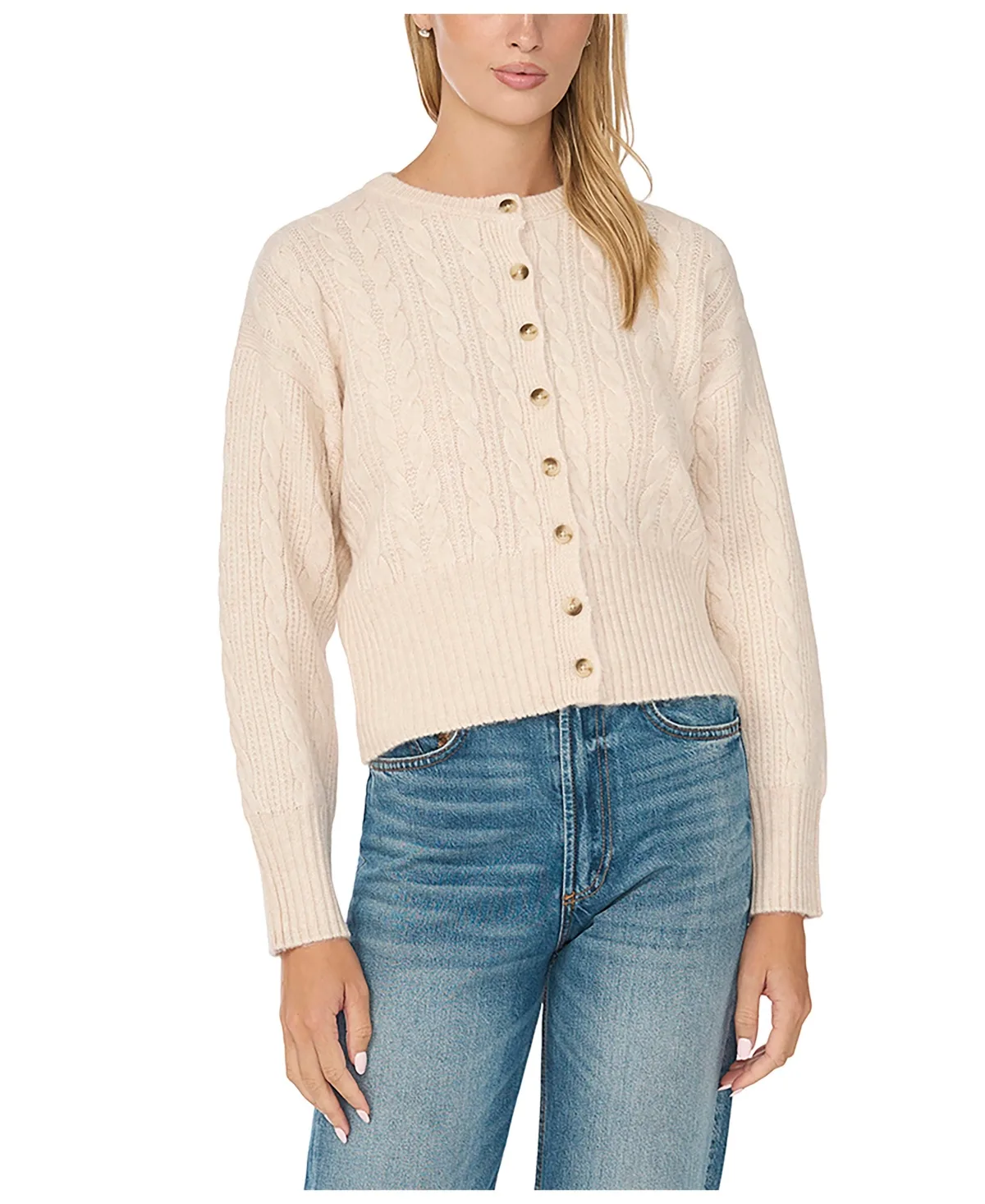 Cable-Knit Cropped Cardigan Sweater