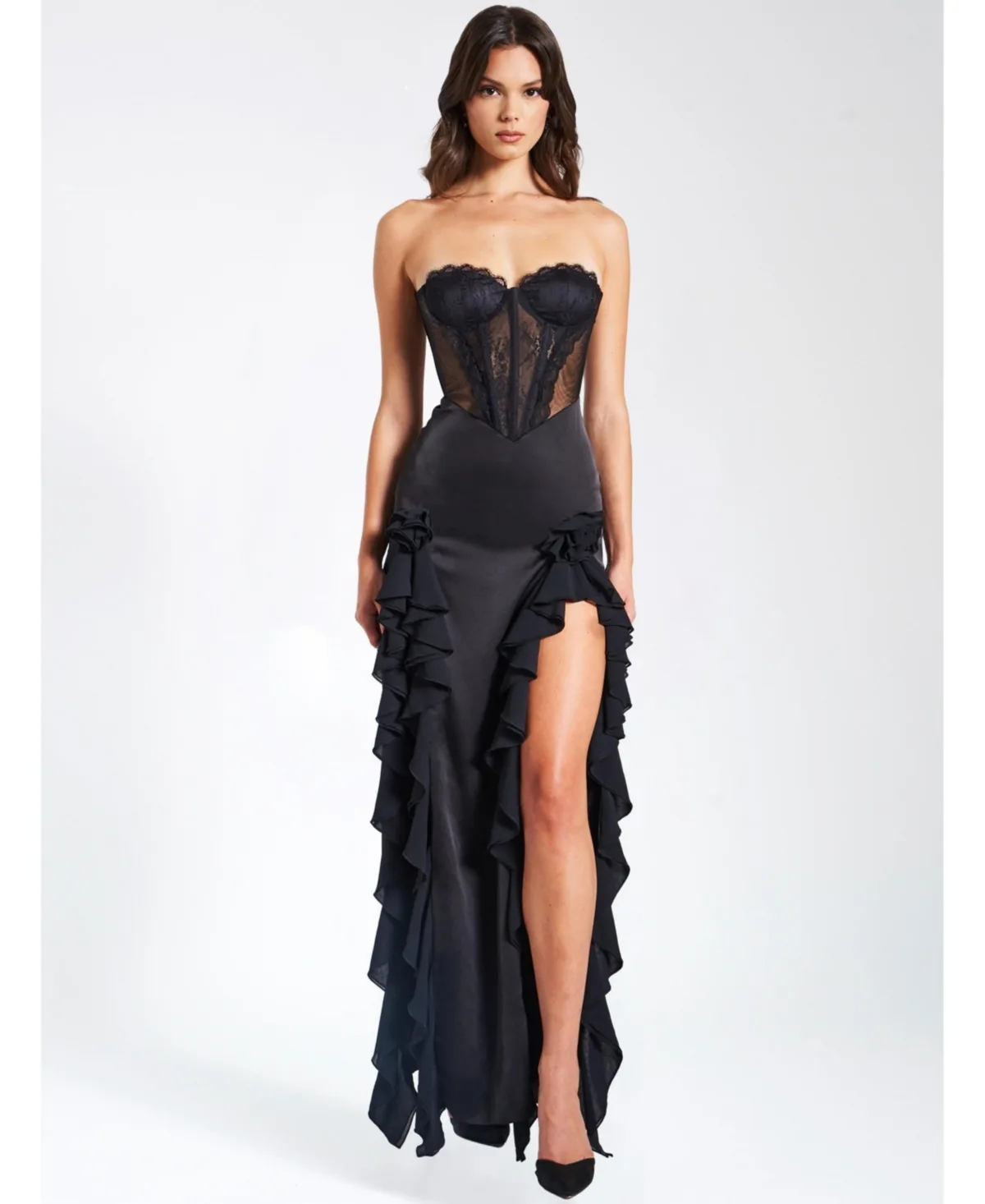 Talia Satin Lace Corset Maxi Dress