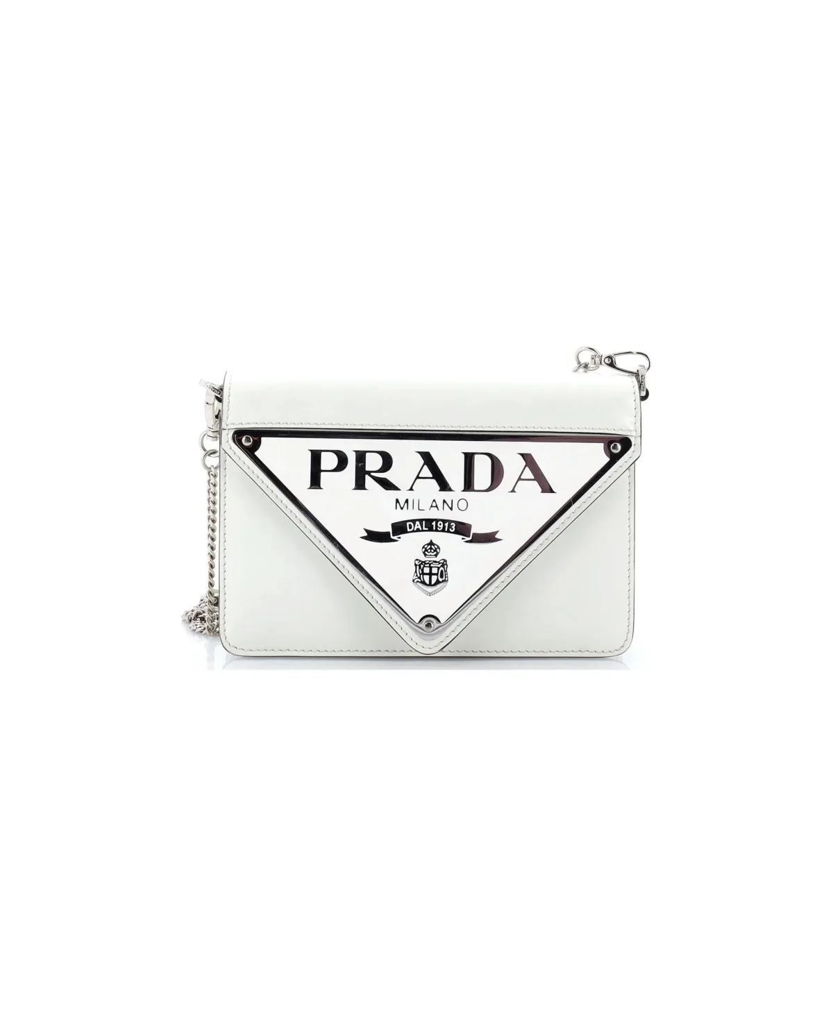 Pre-Owned Prada Small Maxi Triangle Logo Chain Flap Bag Brushed Leather by Prada