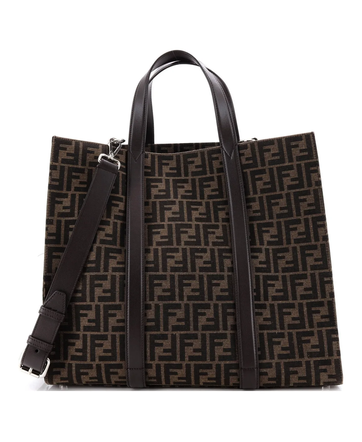 Pre-Owned Fendi Large Convertible Open Tote Zucca Jacquard Fabric and Leather by FENDI