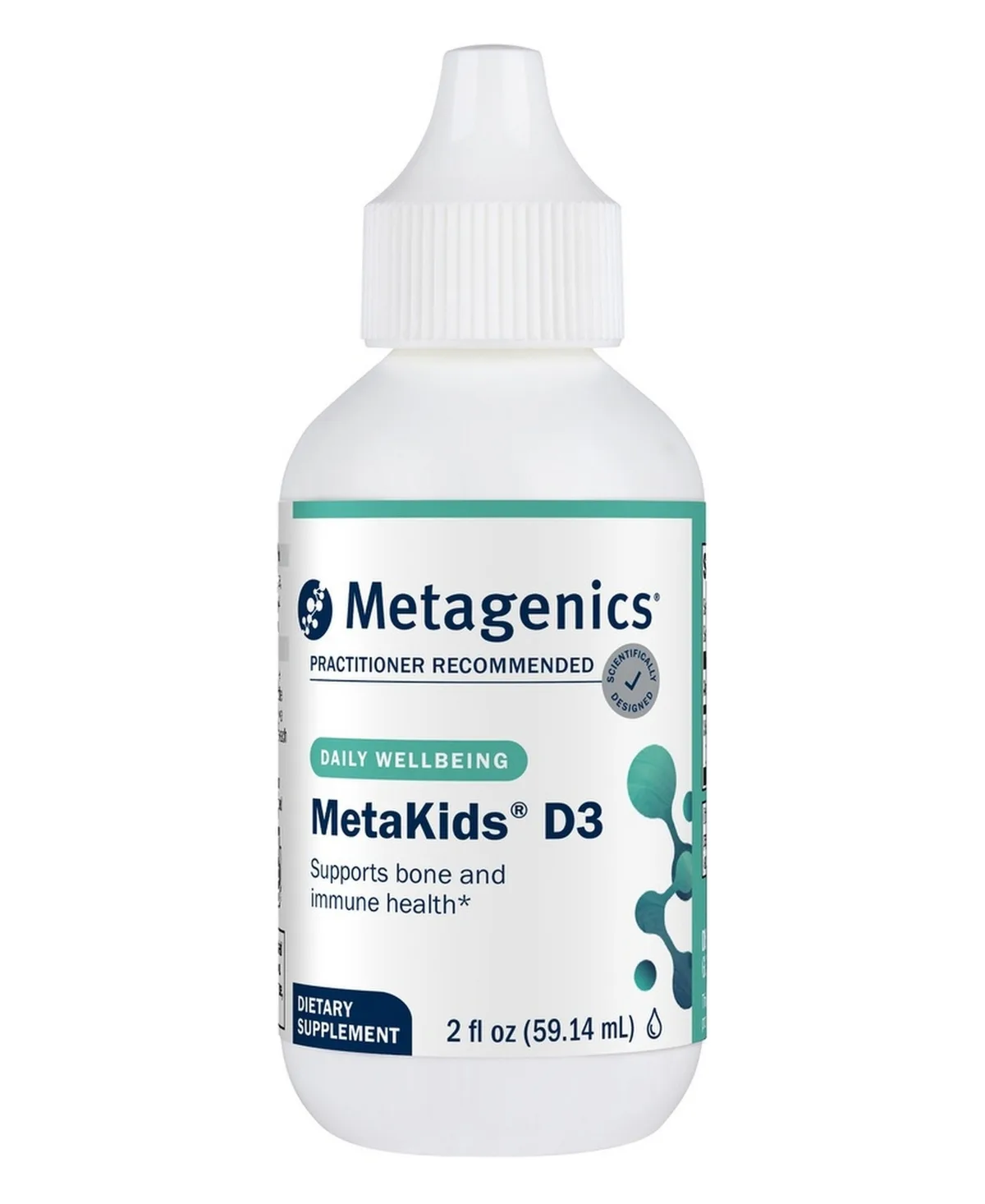 MetaKids Vitamin D3 1000 Iu Liquid Drops Supports Bone, Teeth and Immune Health High-Absorption, Unflavored 2 Fluid Ounce, 2,275 Servings by Metagenics