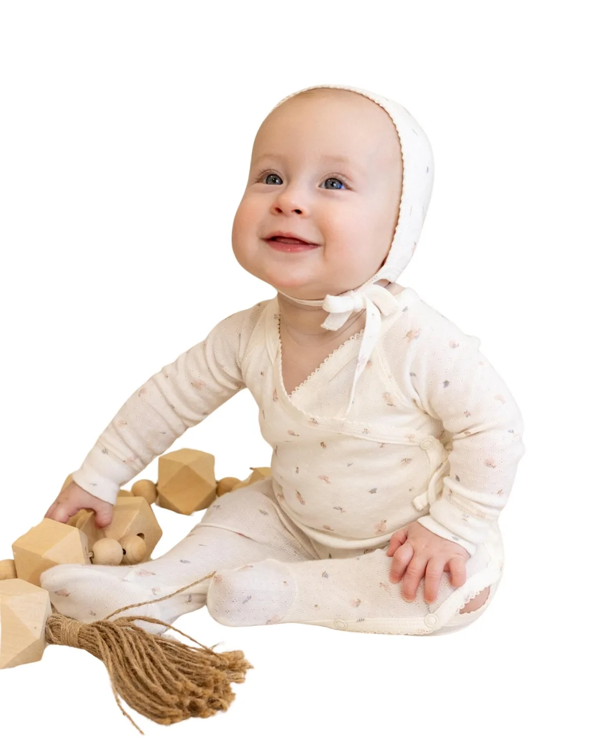 Pointelle Printed Cotton Footie and Bonnet, 2-Piece Set by Noggiwear