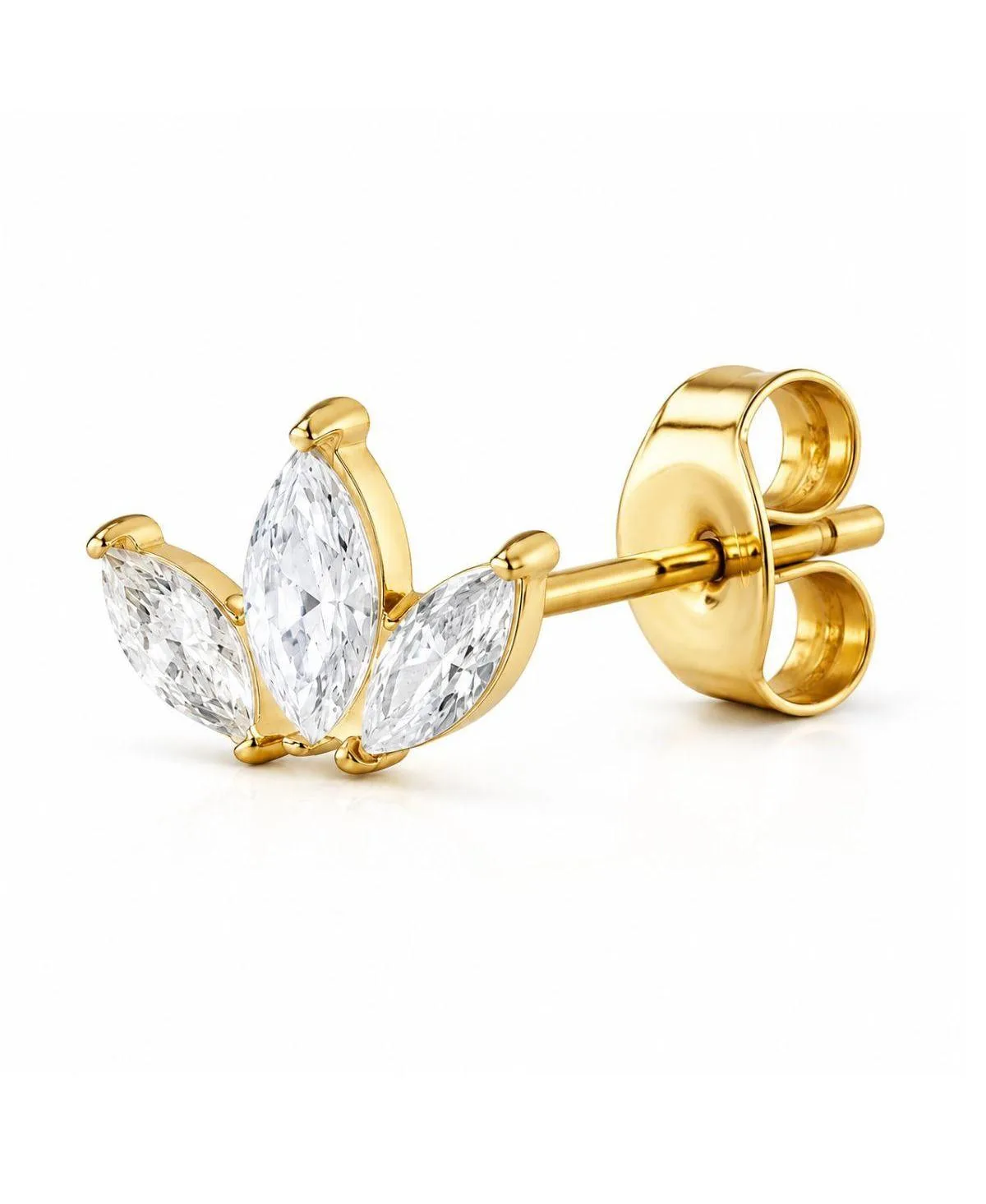 Marquise-Cut Cubic Zirconia Leaf Stud Earrings in 18k Gold-Plated Stainless Steel by Rebl Jewelry