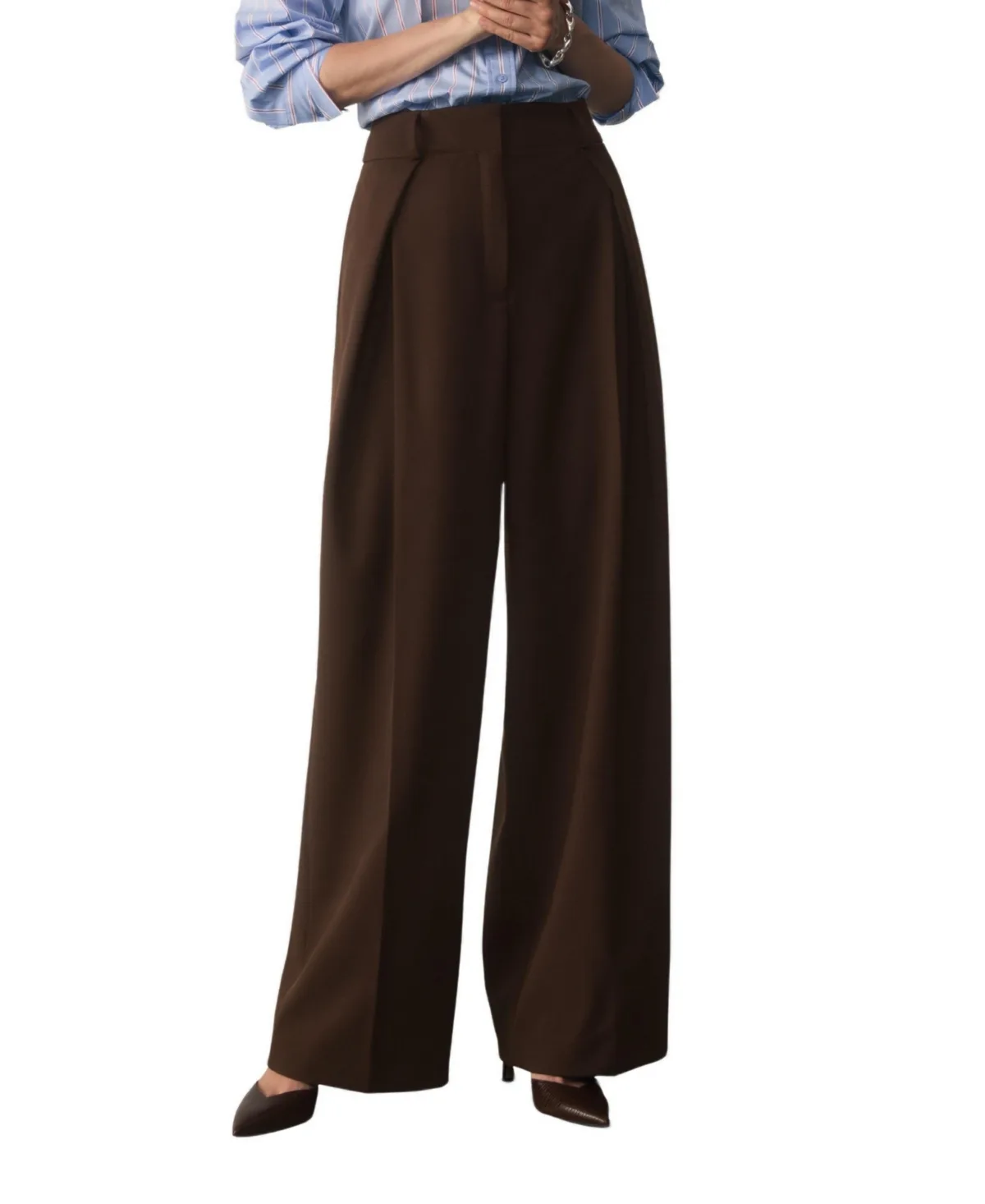 High-Waisted Wide-Leg Pleated Trousers by The Fold