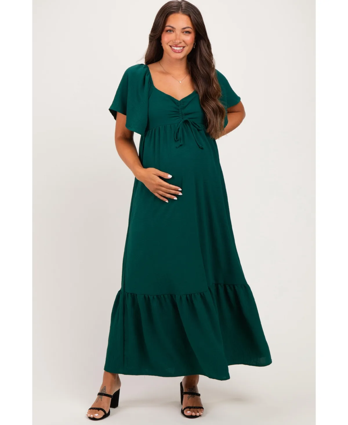 Maternity Flutter Sleeve Ruffle Hem Maxi Dress by PinkBlush