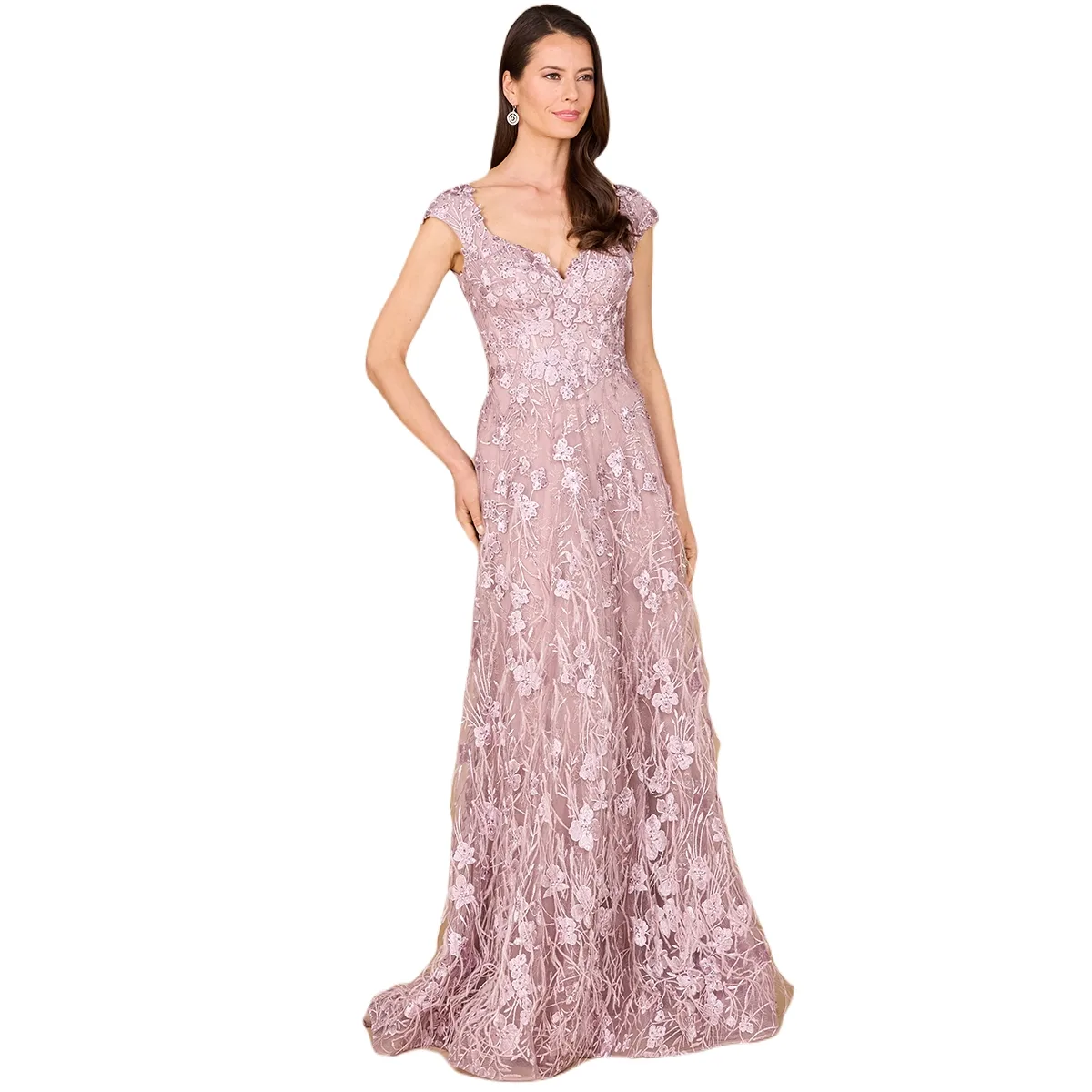 Cap Sleeves, A-Line Dress with Feathers