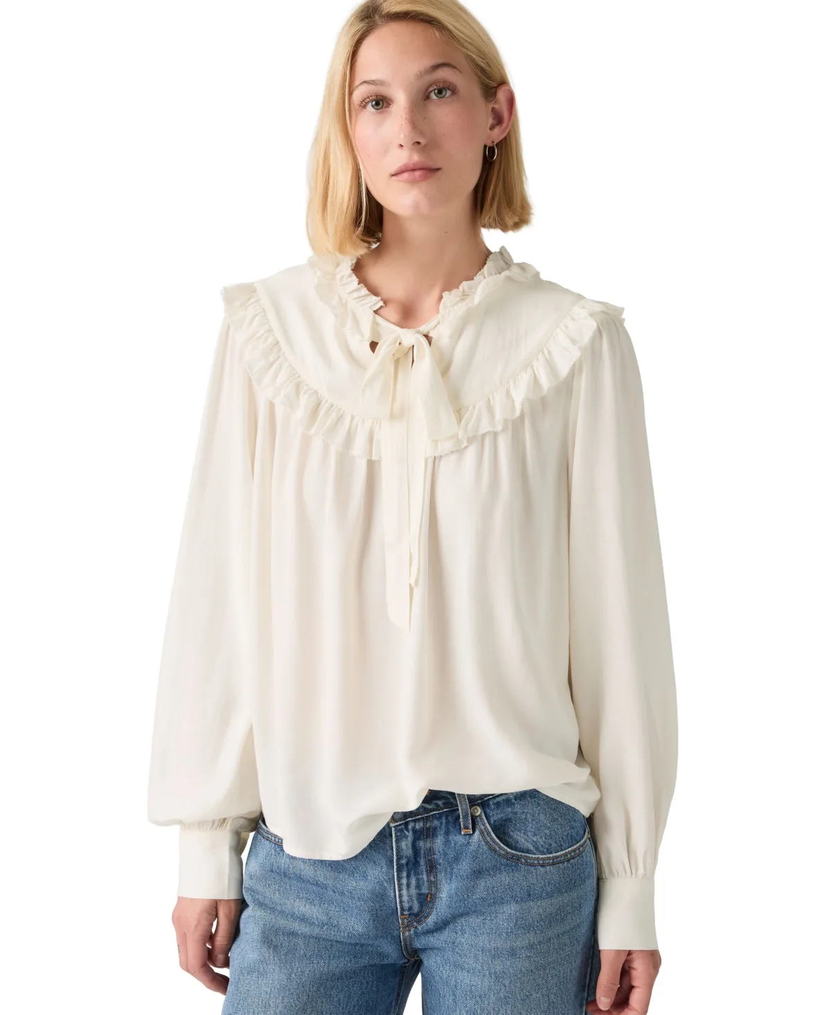 Joelle Long-Sleeve Crewneck Ruffle Blouse by Levi's