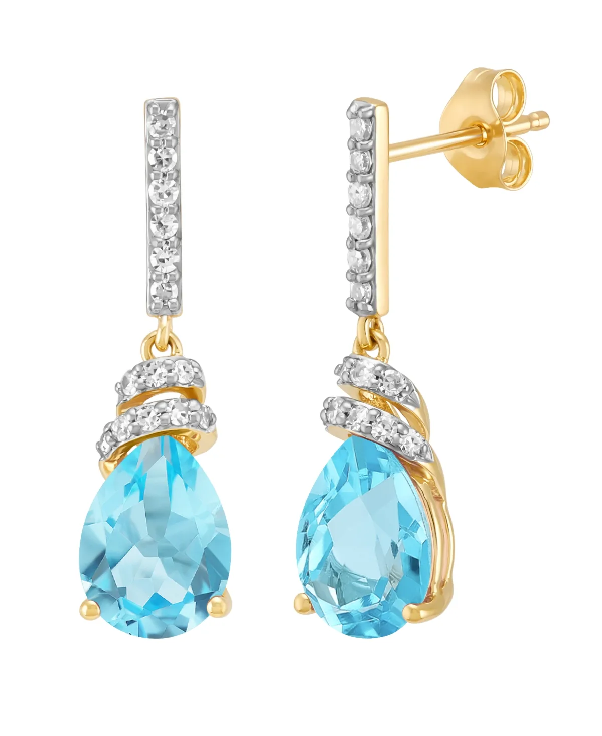 Swiss Blue Topaz and Diamond Dangle Earrings (2-3/8 ct. t.w. Topaz, 1/6 ct. t.w. Diamond) in 14k Yellow Gold by Macy's