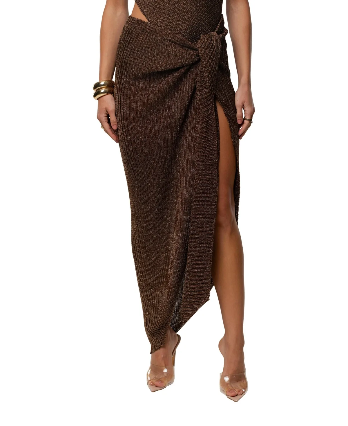 Hazel Metallic Wrap High-Waisted Skirt by Jluxlabel