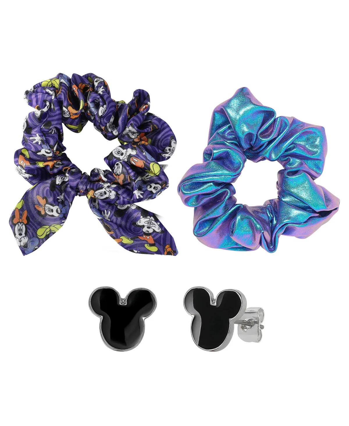 Mickey and Minnie Mouse Stud Earrings and Hair Scrunchies, 3-Piece Set by Disney