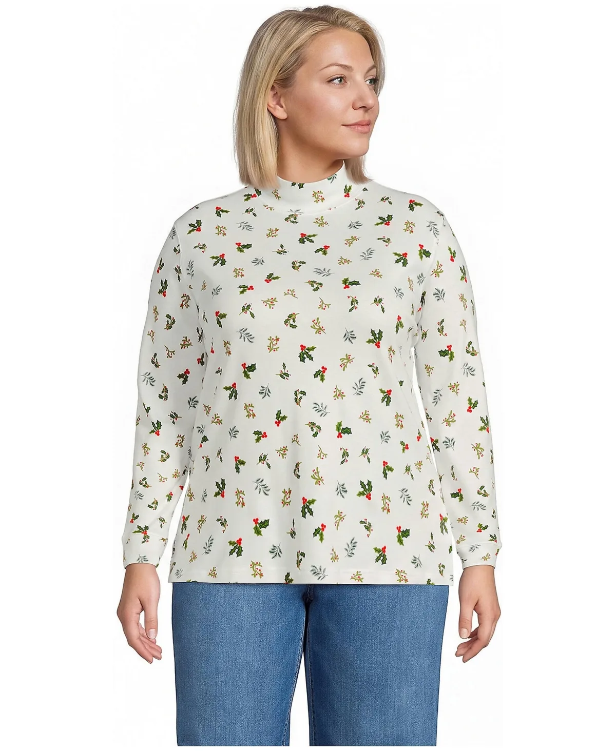 Relaxed Cotton Long Sleeve Mock Turtleneck by Lands' End