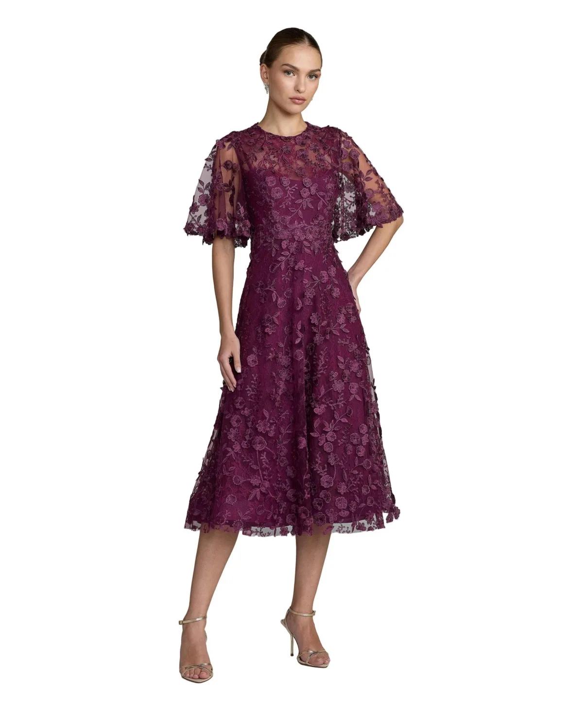 Flutter Sleeve Embroidered Midi Dress by M.A.C.