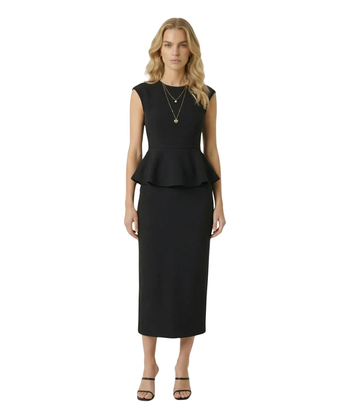 Sleeveless Peplum Midi Skirt Set by Modenaire