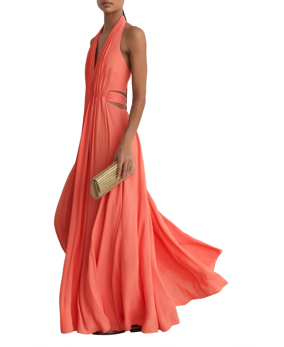 Cara Halterneck Pleated Maxi Dress by Reiss