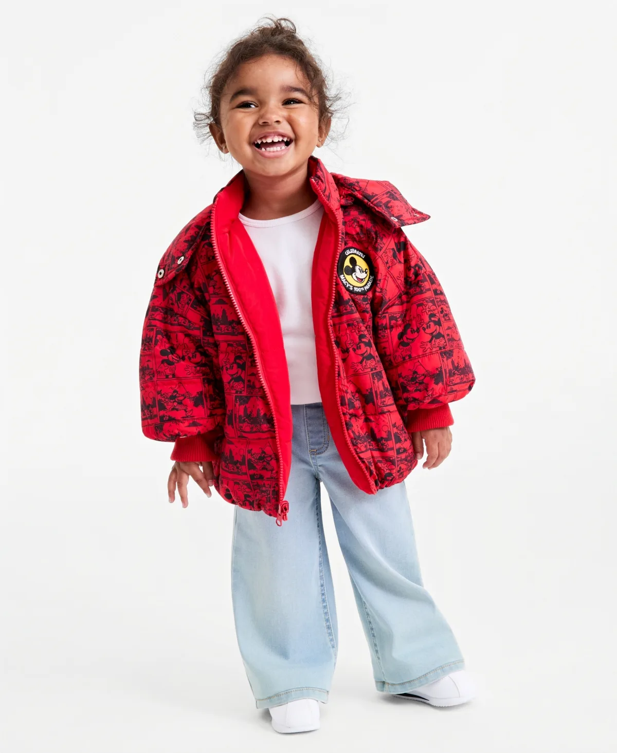 Disney 100th Parade Mickey & Friends Comic Strip Reversible Hooded Puffer Jacket by Disney