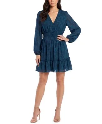 Smocked Waist Long Sleeve V Neck Dress by Taylor