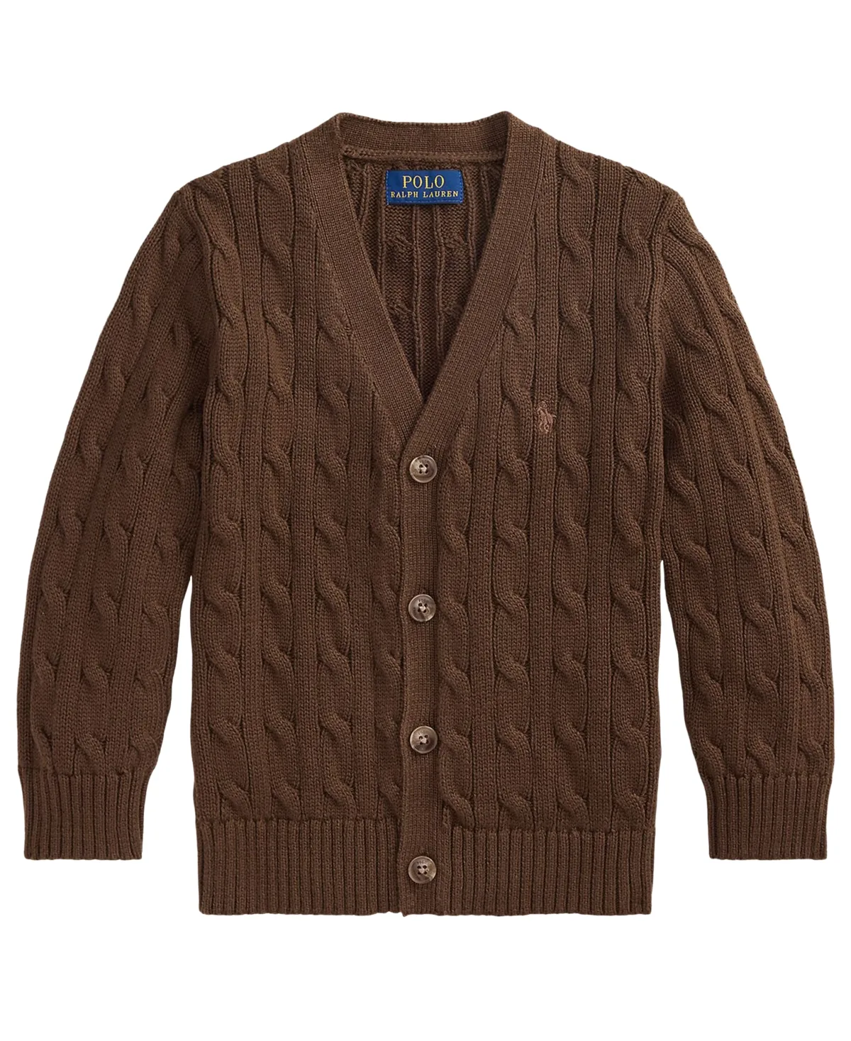 Cable-Knit Cotton V-Neck Cardigan Sweater by Polo Ralph Lauren