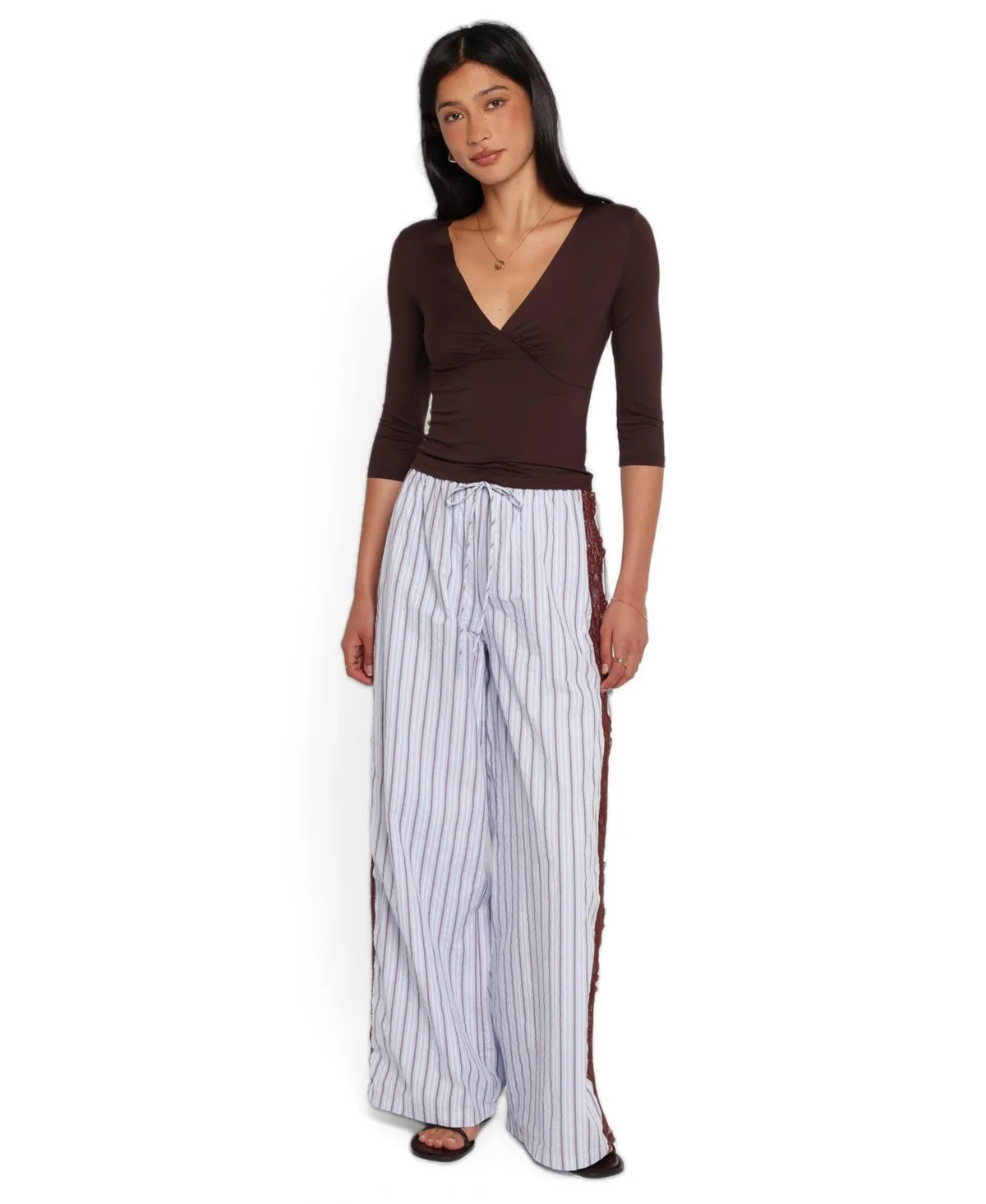 Ellina Pull-On High-Rise Wide-Leg Lace Pants by Petal and Pup