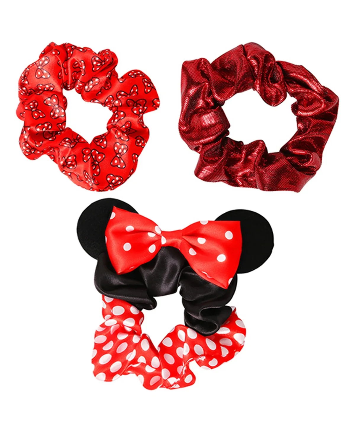 Minnie Mouse Scrunchies 3-Piece Official License, Disney Hair Accessories by Disney