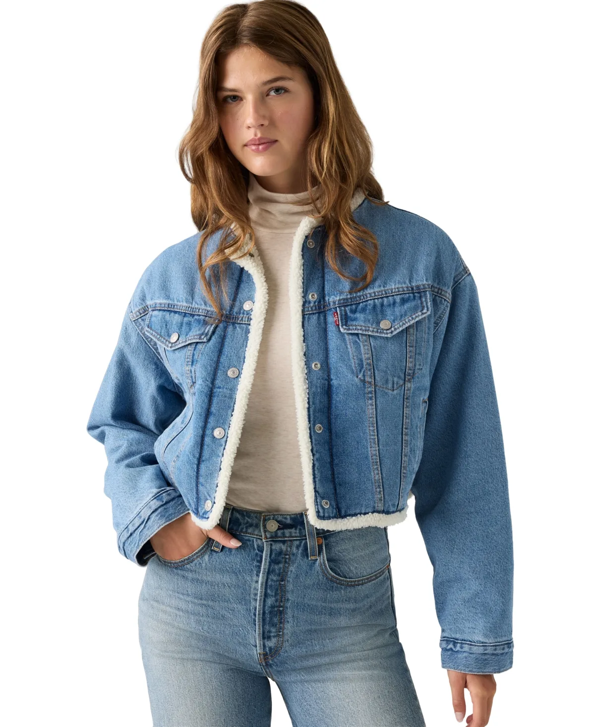 Shrunken 90s Cropped Sherpa-Lined Denim Jacket by Levi's