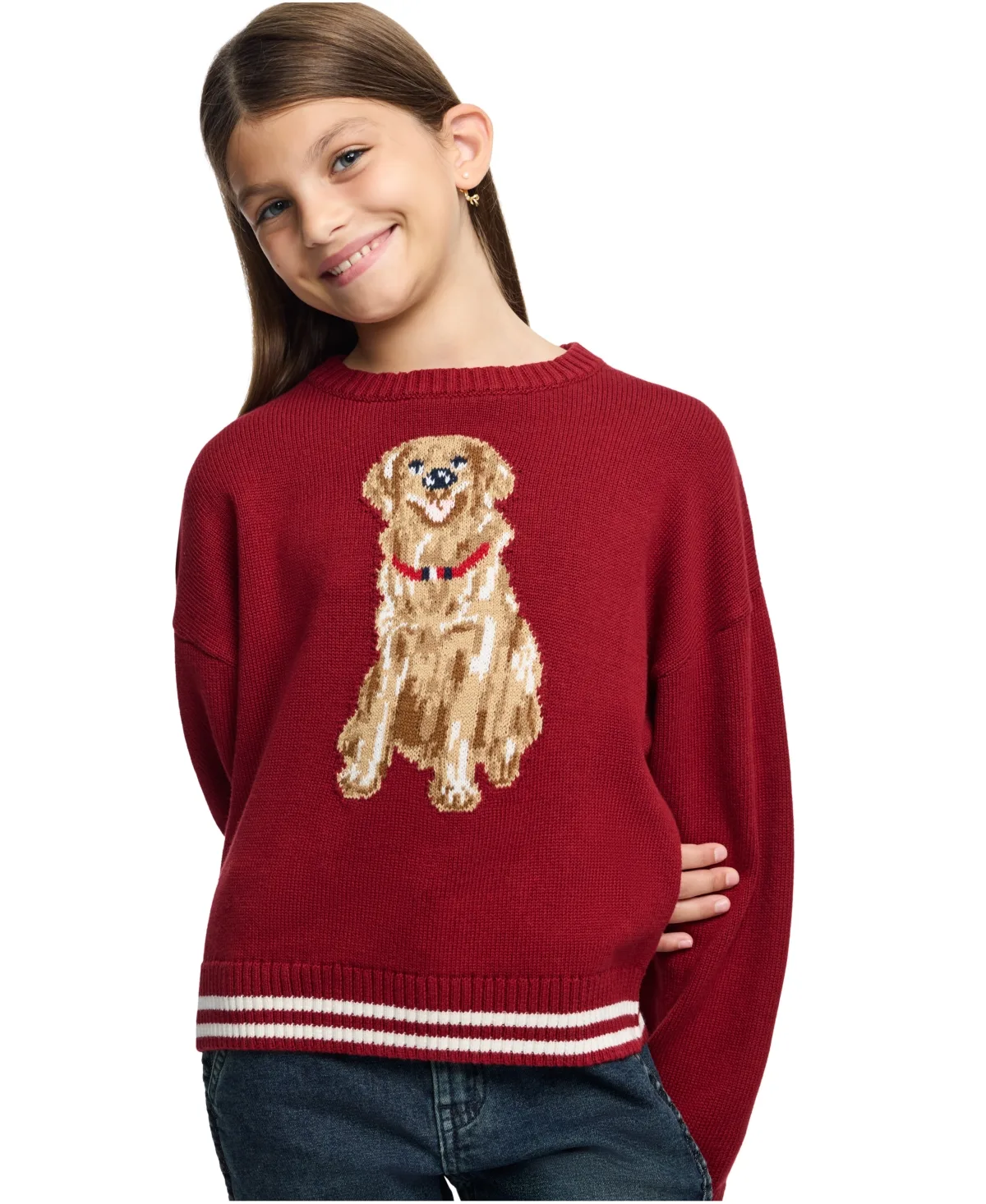 Intarsia Dog Drop-Shoulder Sweater by Tommy Hilfiger