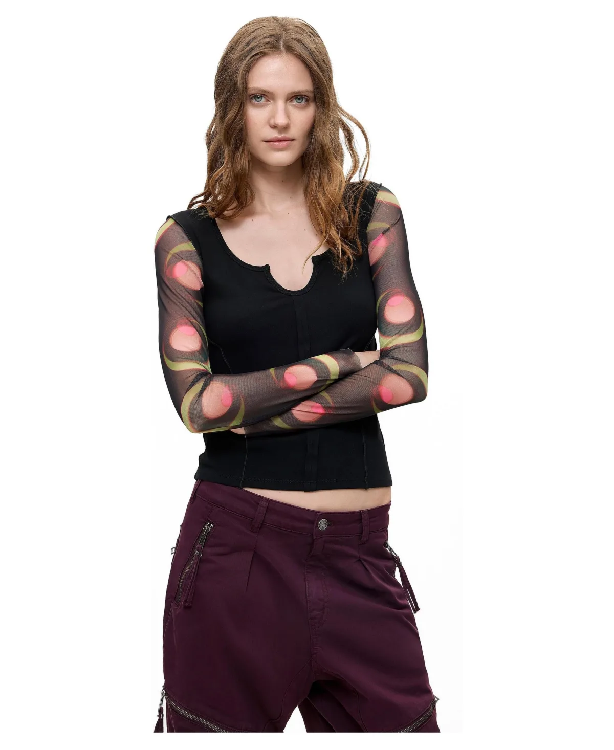 Long-Sleeve Printed Knit Cotton-Blend T-Shirt by Desigual