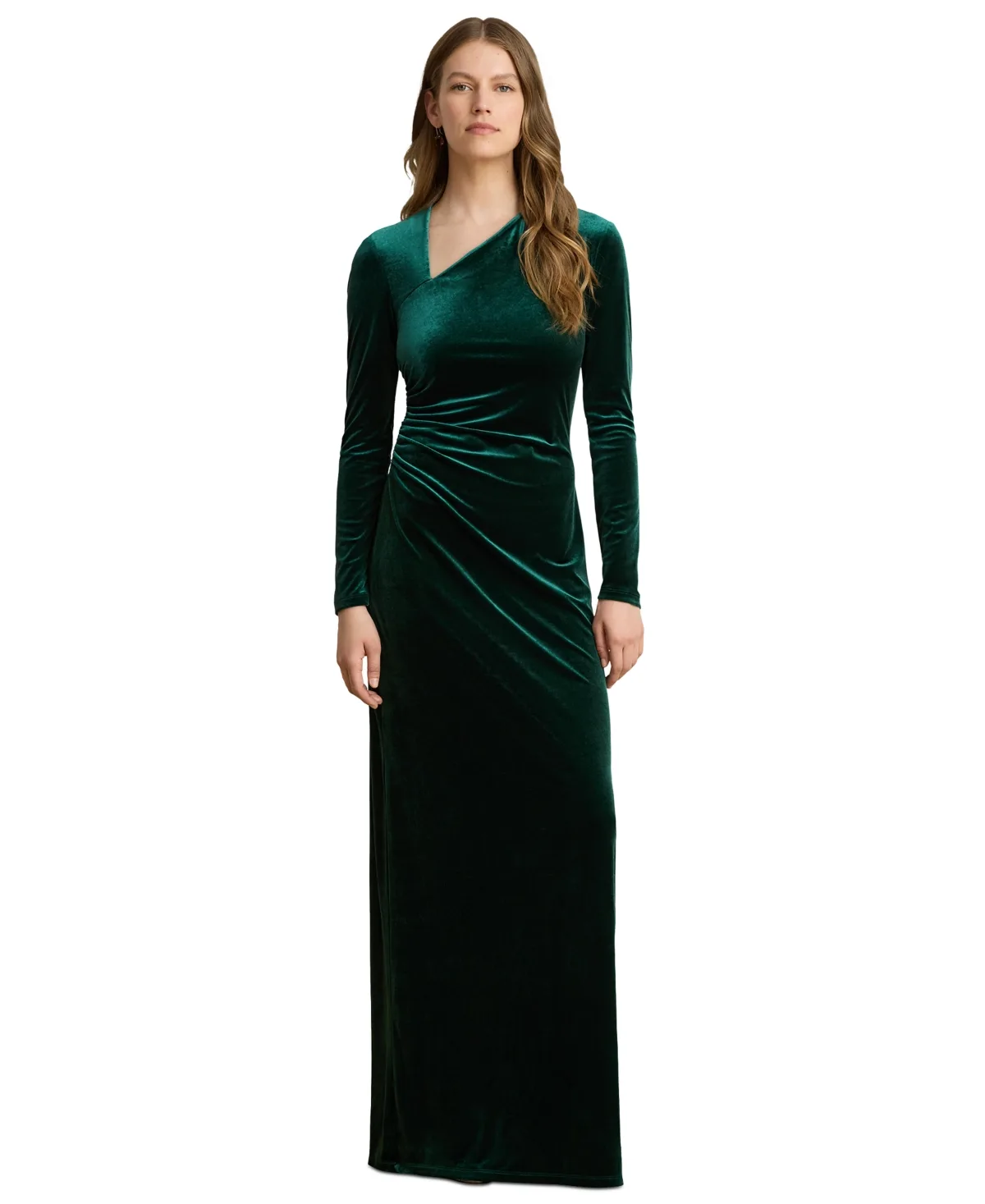 Stretch Velvet Long-Sleeve Gown by Ralph Lauren