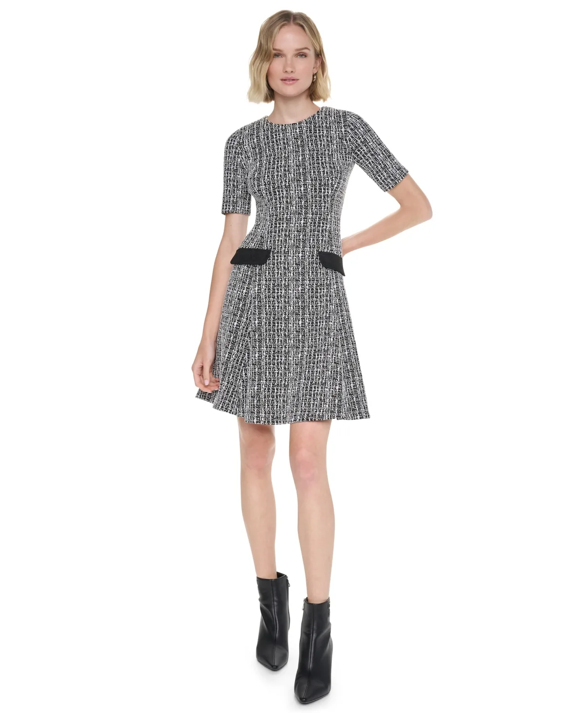 Crewneck Short-Sleeve Fit & Flare Dress
