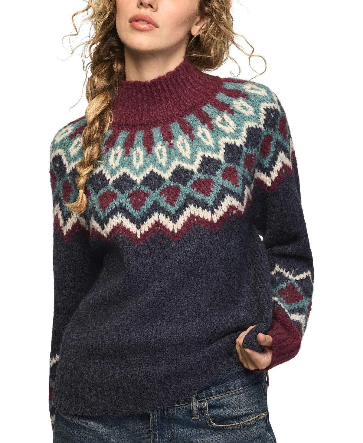 Fair Isle Mock Neck Long-Sleeve Sweater