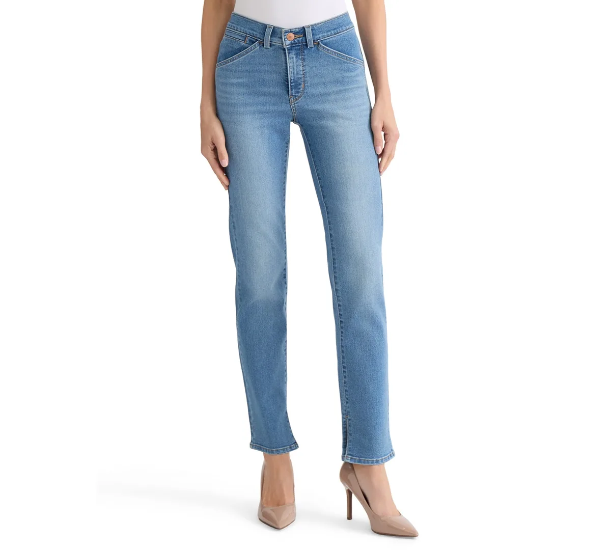 Slim-Leg with L-Pocket Mid-Rise Straight-Leg Jeans by Jones New York