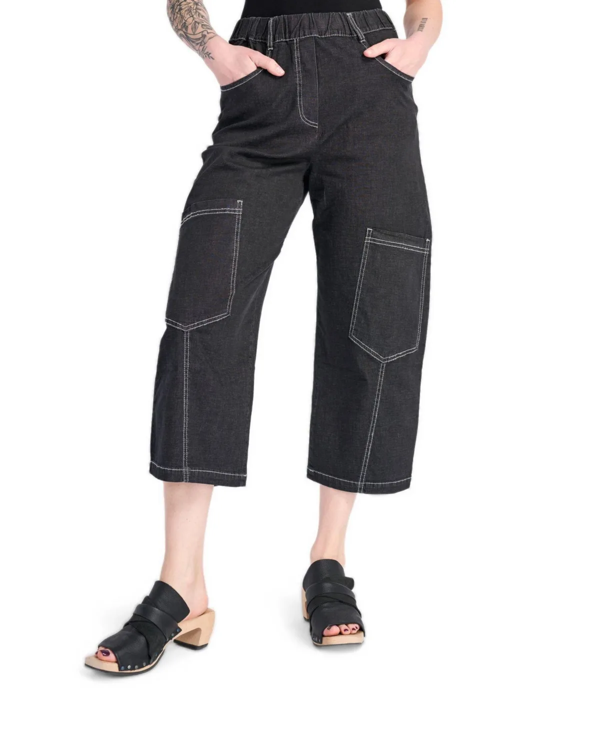 Palma High-Waisted Cropped Wide-Leg Denim Capri Pants by Alembika