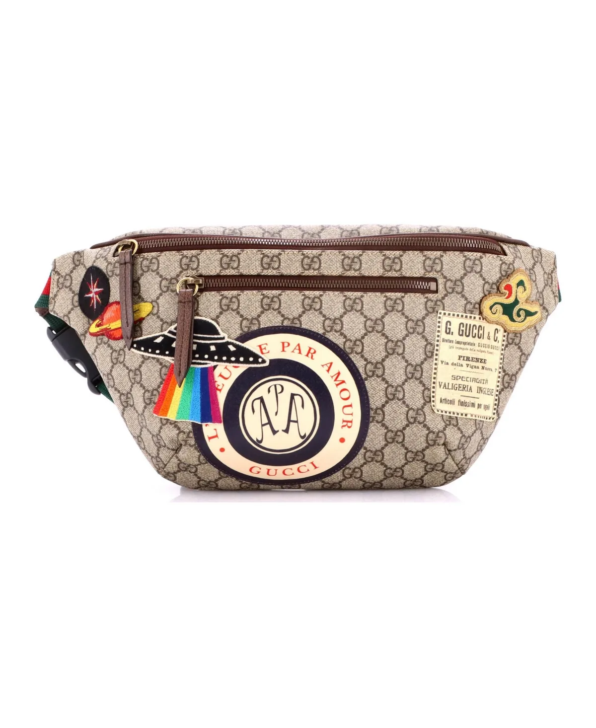 Pre-Owned Gucci Courrier Zip Belt Bag Gg Coated Canvas with Applique by Gucci