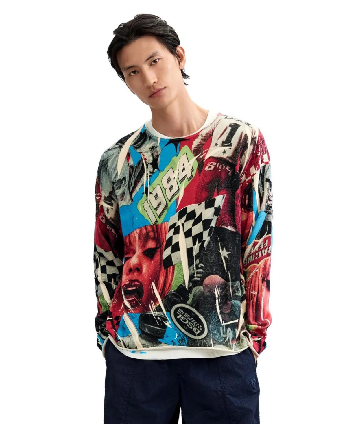 Graphic Design 1984 Motif Cotton Sweater by Desigual