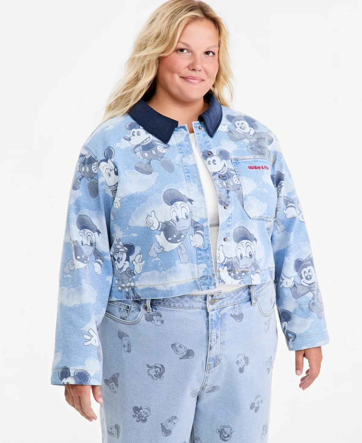 Disney - Macy's Cropped Mickey & Friends Parade Balloon Printed Denim Jacket by Disney