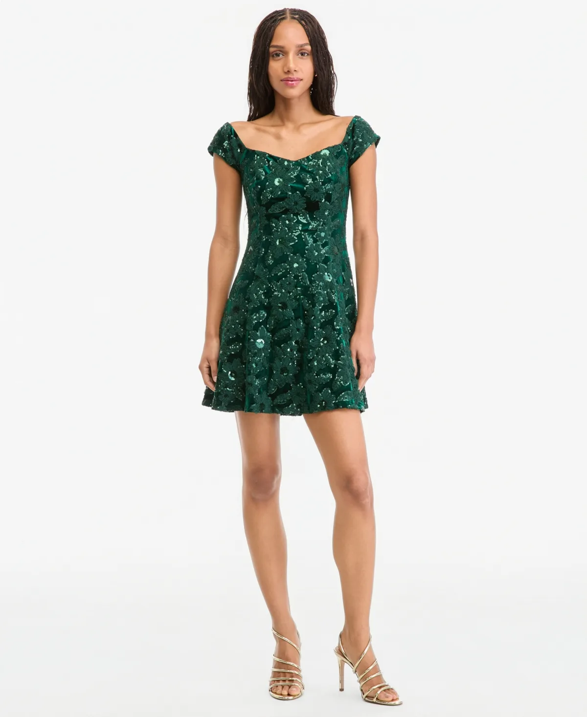 Off-the-Shoulder Velvet-Sequin Mini Dress by Katia Rae