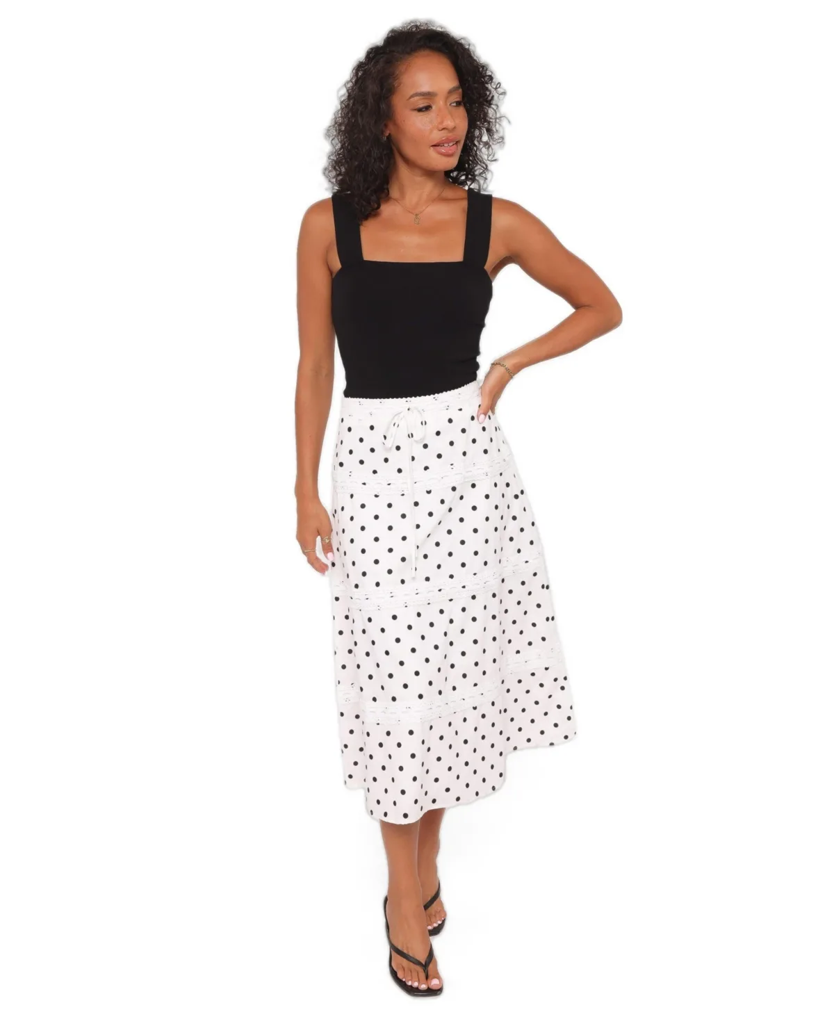 Lucia High-Waisted Polka-Dot Tiered Midi Skirt